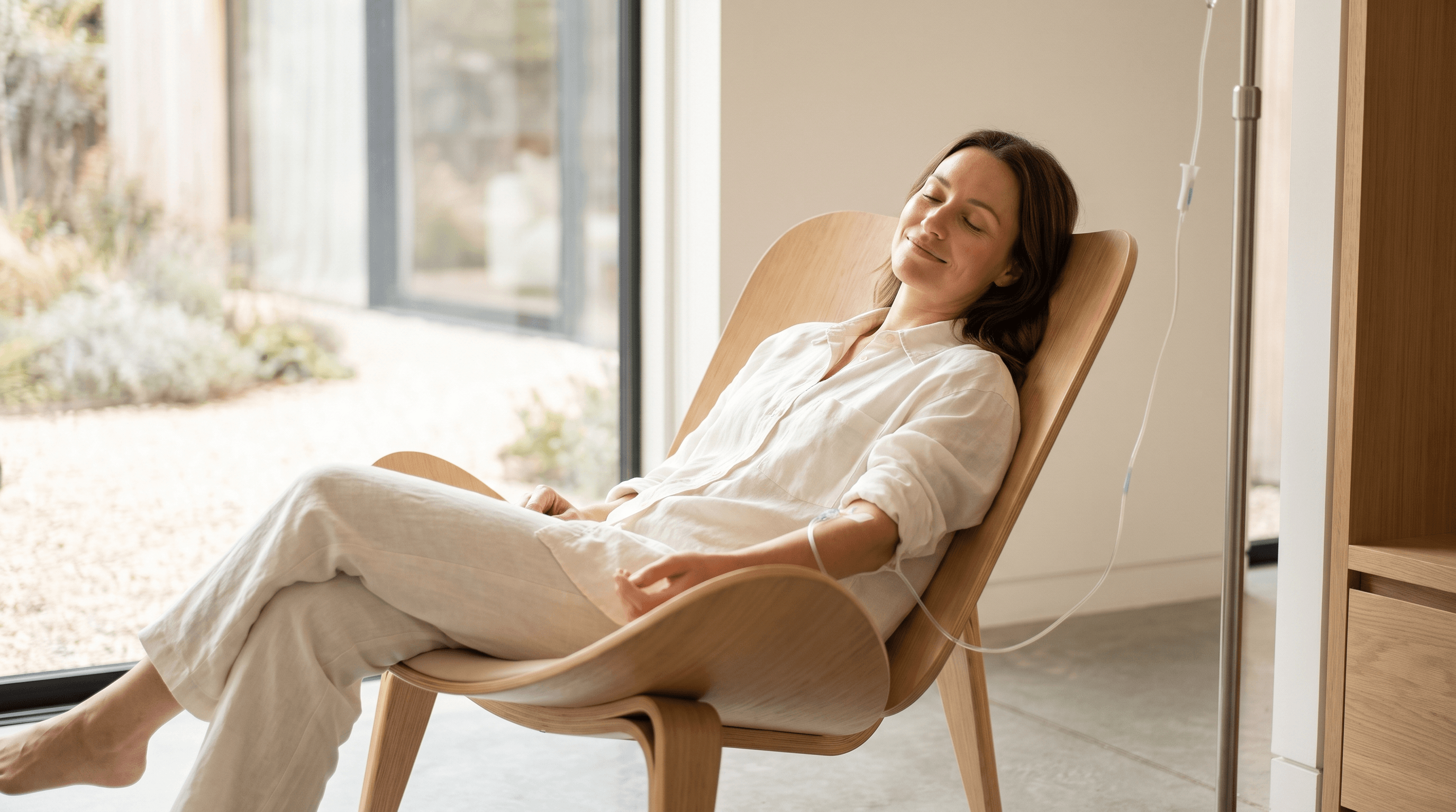 Guest relaxing during an infusion