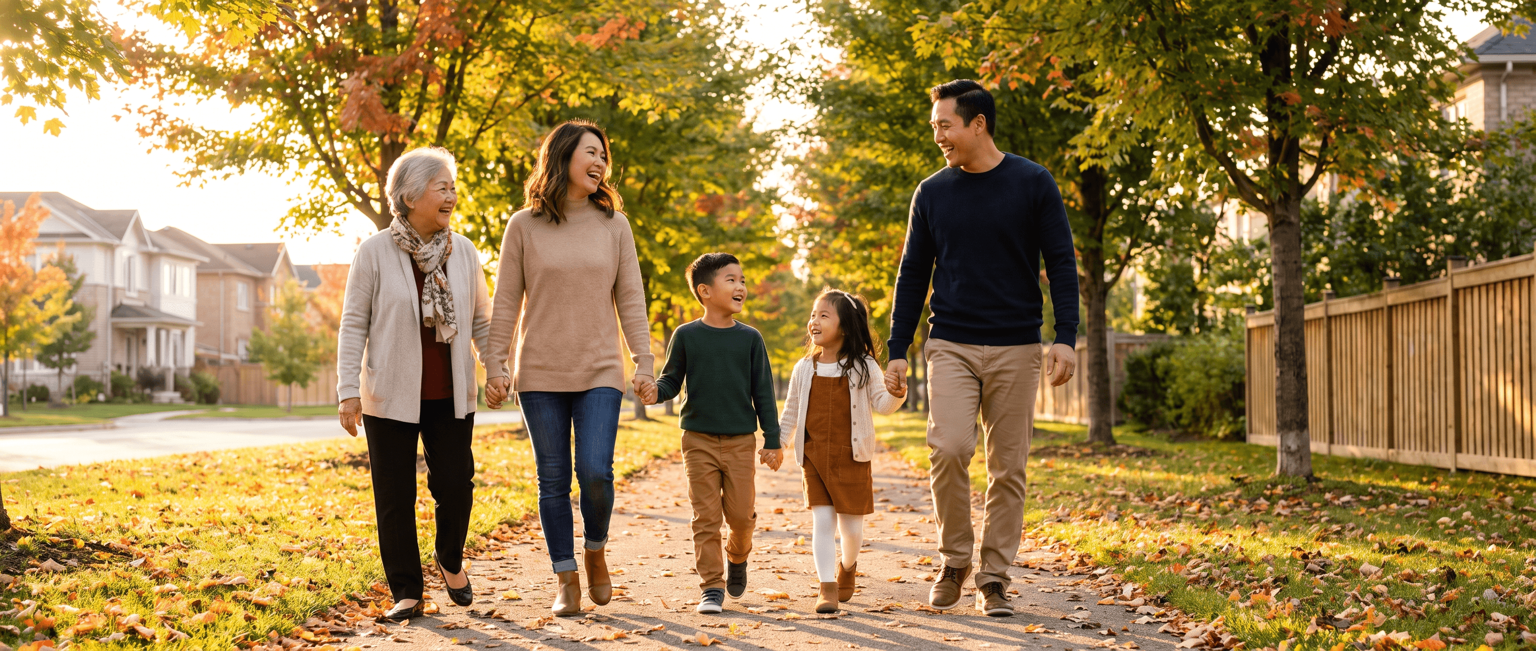 Family walking in a park