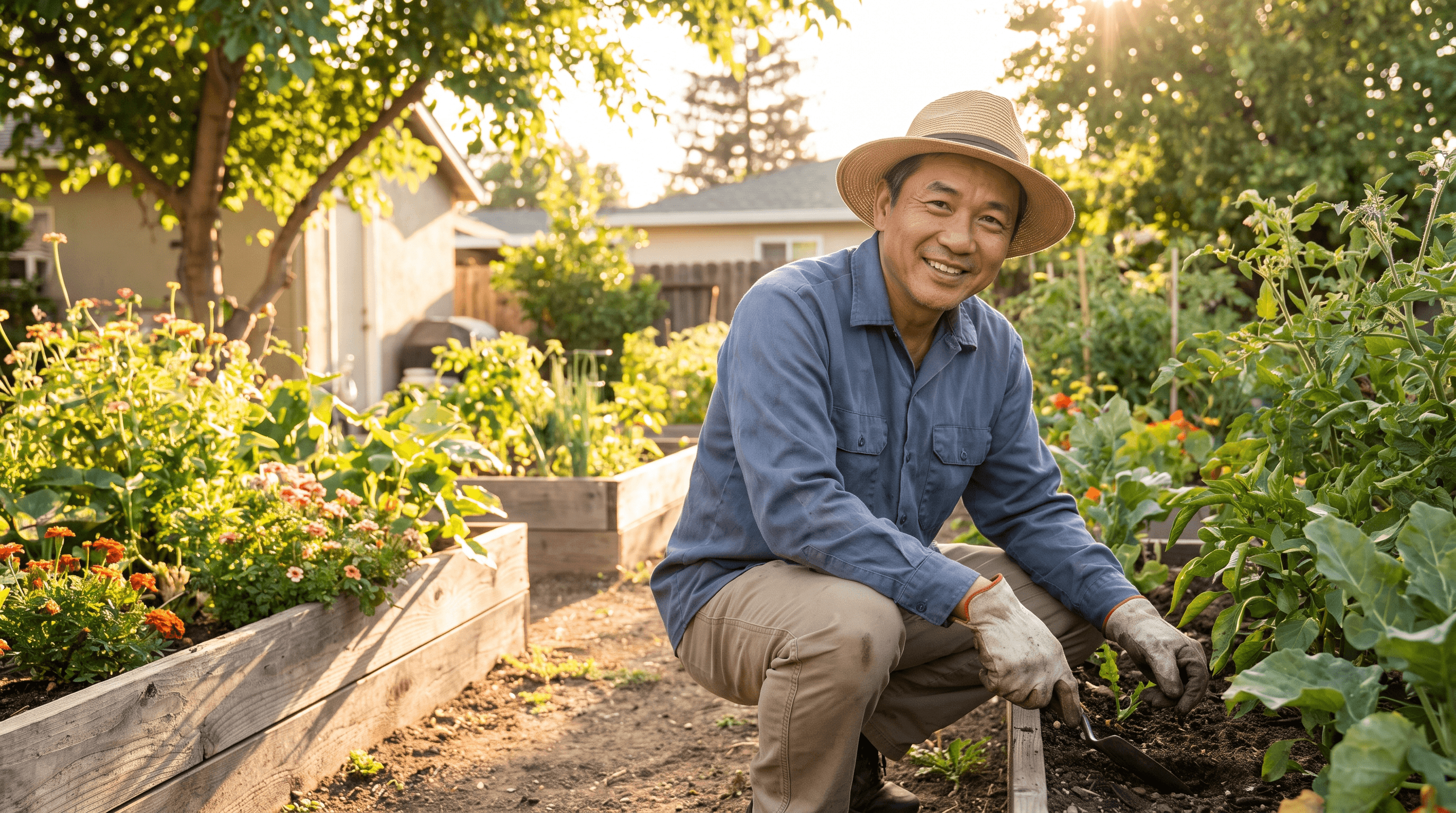 Man gardening in his backyard