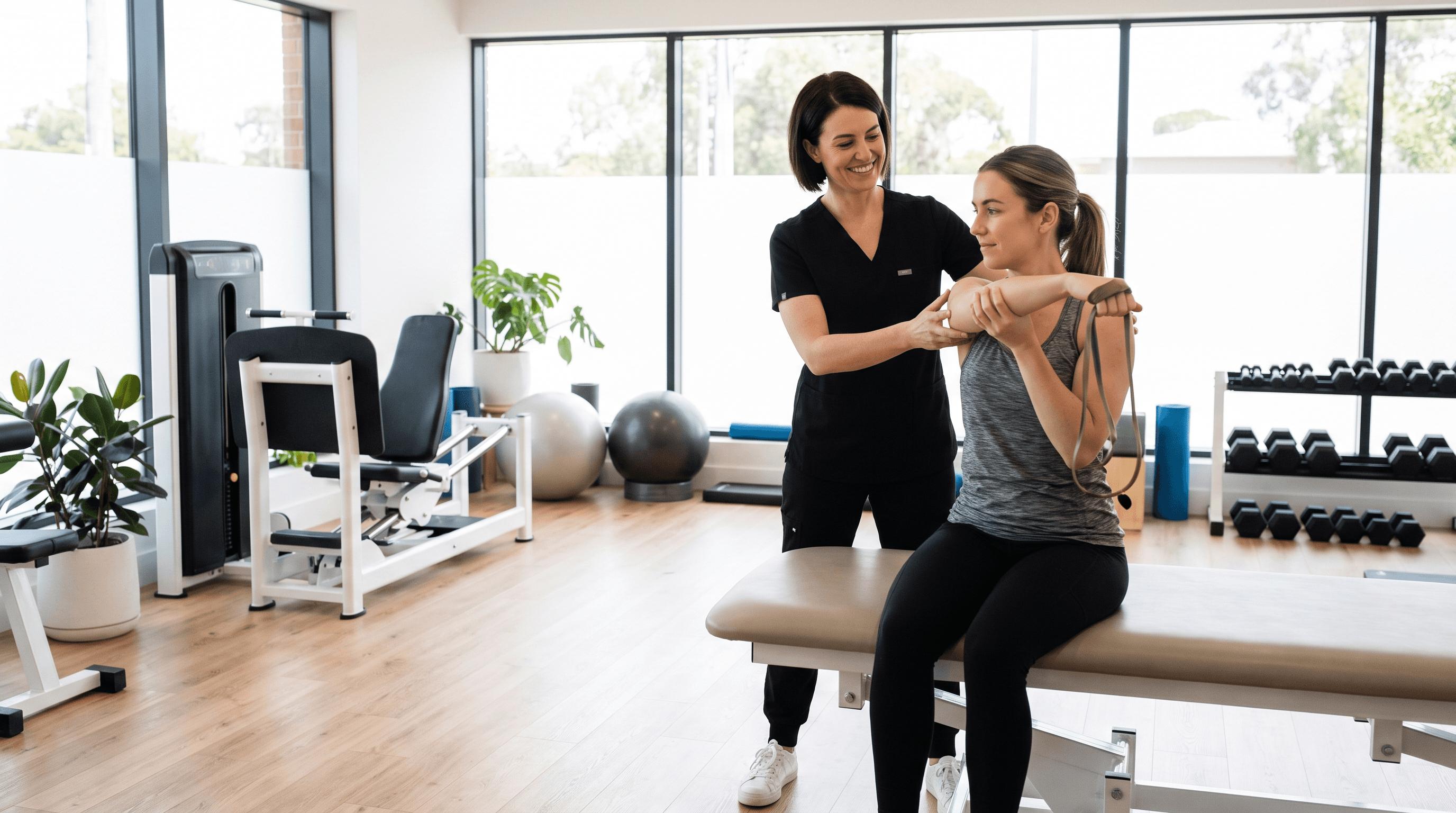 Physiotherapist guiding a stretch
